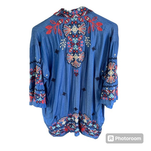 Johnny Was Mareen Kimono XS – Chambray Embroidered Boho Cardigan - Picture 5 of 14